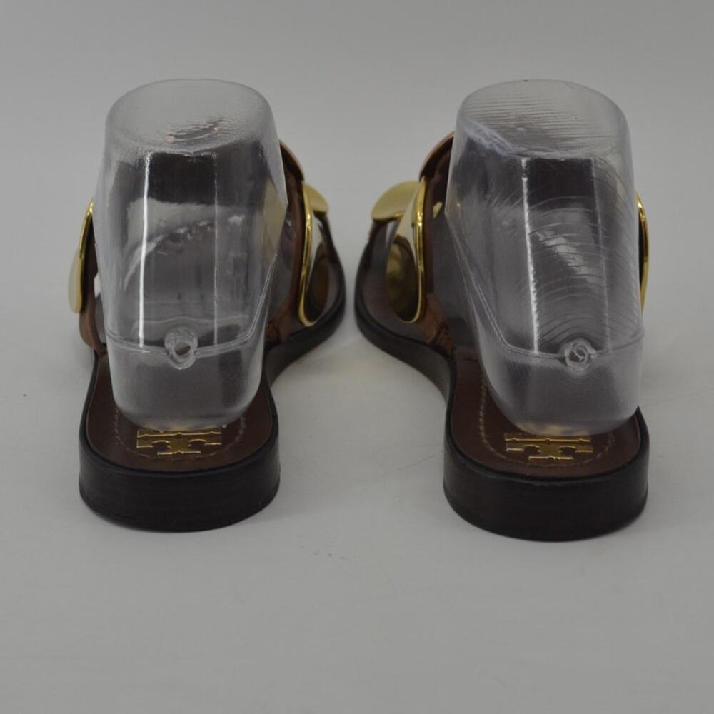 Tory Burch Brown Gold Sandals Circle Plates Size 8 - Picture 7 of 13